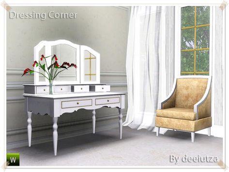 Sims 4 Dressing Table, Dressing Corner, Kids Mirrors, Dressing Table With Drawers, Sims 4 Cc Kids Clothing, Sims 4 Cc Makeup, Table With Drawers, Bedroom Deco, Sims 4 Cc Furniture