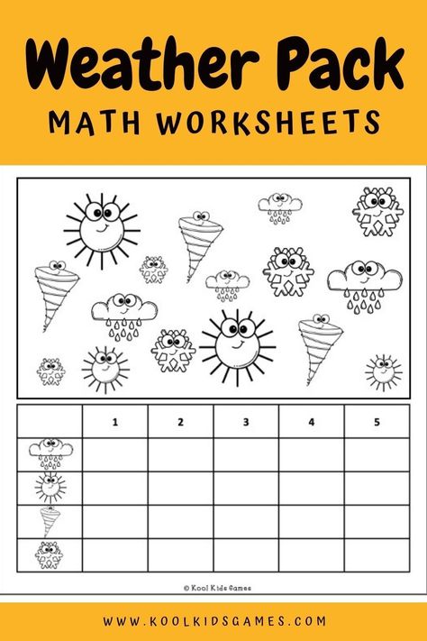 This free weather math worksheets pack is a 9-page bumper set of weather theme math worksheets that you can use at any time of year since it covers various types of weather. The sheer range of weather math activities for kindergarten allows you to hit multiple standards with just one download including number order, graphing, ten frames and more! #weathermathworksheet #rainmathworksheet #snowmathworksheet #cloudmathworksheet #weatherworksheets Weather Worksheets Preschool Free Printables, Weather Math Activities Preschool, Weather Math Activities, Pre K Weather Worksheets, Weather Worksheets Preschool, Weather Math Worksheets Preschool, Weather Math Activities Preschool Free, Matching Weather Worksheet, Weather Themed Math Activities