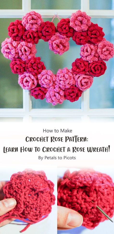 This rose wreath pattern is a rose crochet pattern that will help you learn to crochet a rose. Crochet A Rose, Crochet Wreath Pattern, Crochet Ear Warmer Pattern, Crochet Rose Pattern, Crochet Wreath, Crochet Flowers Free Pattern, Valentines Roses, Crochet Ear Warmer, Valentines Crochet