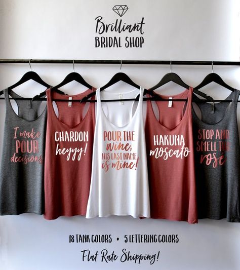 Bridesmaids Invitations, Winery Bachelorette, Wedding Diys, Bachelorette Tanks, Men's Shirts And Tops, Bridesmaid Ideas, Nashville Bachelorette, Wedding Clothing, Bride Shirt