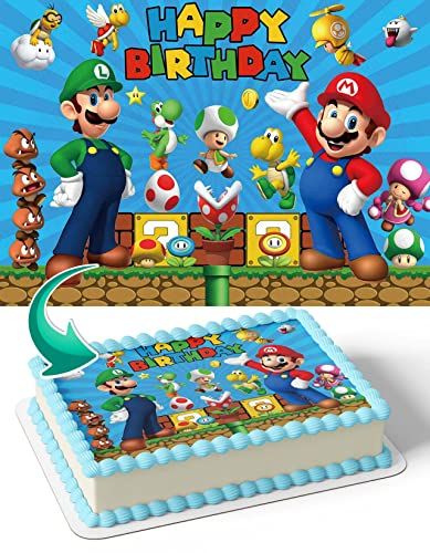 Super Mario Bros Sheet Cake, Super Mario Sheet Cake Ideas, Mario Birthday Sheet Cake, Super Mario Sheet Cake, Mario Sheet Cake, Super Mario Birthday Cake Topper, Mario Kart Sheet Cake, Super Mario Single Tier Cake, Super Mario Cake