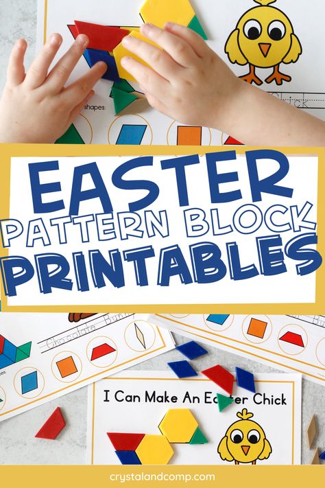 If you are on the hunt for learning manipulatives that help improve problem solving skills, you need some pattern block activities. This 14 page pack is something your preschooler will love! #easter #easterprintables #patternblocks #patternblockprintables Easter Block Center Preschool, Easter Pattern Block Mats Free Printable, Spring Pattern Block Mats Free, Easter Kindergarten Crafts, Easter Educational Activities, Playgroup Themes, Learning Manipulatives, Block Activities, Easter Learning Activities