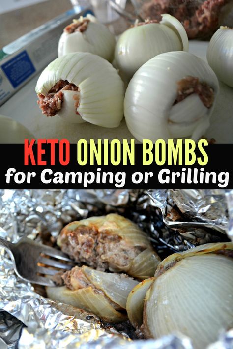 Simple Keto Onion Bombs for Camping and Grilling Grill Dessert, Keto Burger, Camping Snacks, Foil Packet Meals, Camping Dinners, Cheese Casserole, Campfire Food, Broccoli Cheese, Keto Side Dishes