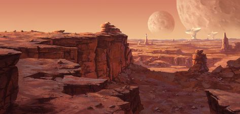 Gorgeous Concept Art of Mars for Worker Studio's original character - CosmoNut. Painting by Chief Creative Officer, Barry Kooser. You can see more Worker Studio concept art at: http://www.worker-studio.com/concepts-and-styles.html Mars Concept Art, Planet Drawing, Planets Art, Landscape Concept, Scary Art, Science Fiction Art, Matte Painting, Fantasy Art Landscapes, Art Masters