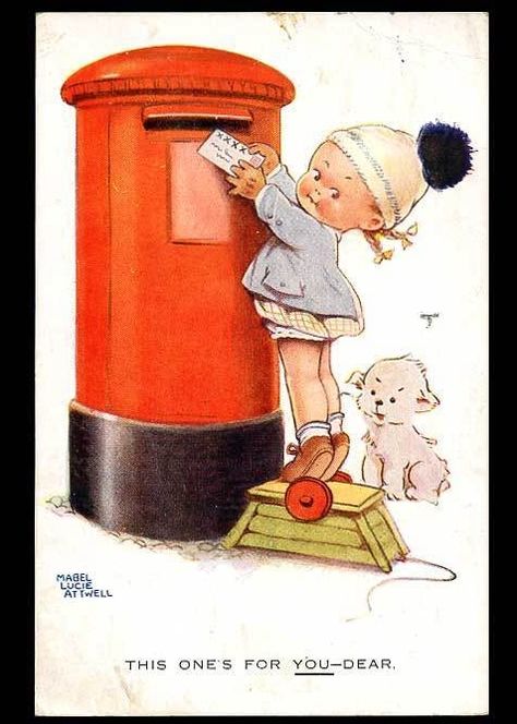 LMA Postal Vintage, Valentine Postcards, Vintage Drawing, Vintage Greeting Cards, Childrens Illustrations, Letter Art, Childrens Art, Vintage Pictures, Vintage Postcard