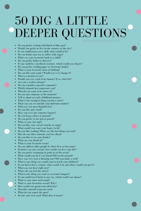 Here are 50 questions that I have never been asked to before I found these questions on Pinterest (the magical place where you can lit... Deep Conversation Topics, Conversation Starter Questions, Tatabahasa Inggeris, Tenk Positivt, Journal Questions, Conversation Topics, Fun Questions To Ask, Deep Questions, Getting To Know Someone