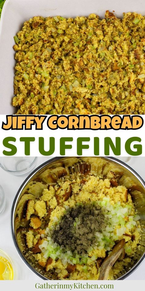 This super easy to make Jiffy Cornbread stuffing recipe is the perfect Thanksgiving side dish. If you love stuffing, this is the best cornbread stuffing recipe that kids and adults will love. Homemade Cornbread Stuffing Recipe Thanksgiving, Jiffy Stuffing Recipe, Corn Bread Jiffy Stuffing, Jiffy Cornbread Stuffing Recipes, Cornbread Stuffing Recipes Easy, Jiffy Cornbread Stuffing, Best Cornbread Stuffing, Easy Cornbread Stuffing Recipe, Best Cornbread Stuffing Recipe