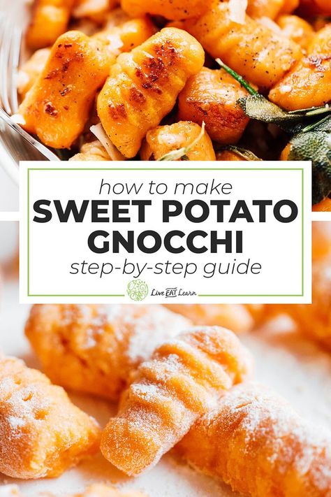 Sweet Potato Gnocchi Recipe, Rosemary Sauce, Falafel Vegan, Resep Vegan, Sage And Rosemary, Resep Pasta, Gnocchi Recipe, Sweet Potato Gnocchi, Potato Gnocchi