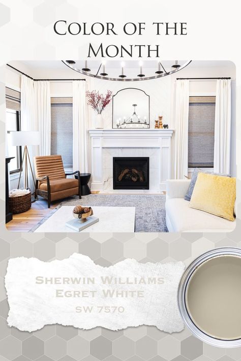 Sherwin Williams Egret White - learn everything you need to know about this warm off-white paint color! Interior design tips and ideas. #paintcolor #paintcolors #paintcolorideas #sherwinwilliams #sherwinwilliamspaint #egretwhite #offwhitepaint #paintcolorinspo Egret White Sherwin Williams, Sherwin Williams Egret White, Color Interior Design, White Sherwin Williams, Off White Paint Colors, Egret White, Off White Paint, Color Of The Month, Off White Paints