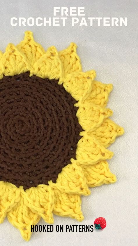 Crocheted Sunflowers, Modern Haken, Crochet Coasters Free Pattern, Fall Crochet Patterns, Crochet Flowers Free Pattern, Crochet Coaster Pattern, Creative Crochet, Crochet Potholders, Crochet Sunflower