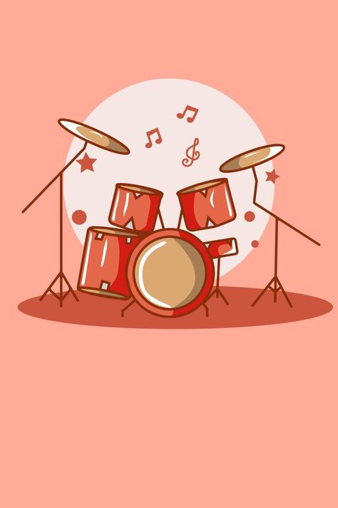 Drum set cartoon illustration Cartoon Drum Set, Drum Set Painting, Drum Set Illustration, Drum Drawing Easy, Drum Set Aesthetic, Drum Set Drawing, Music Cartoon Art, Drums Painting, Drums Illustration