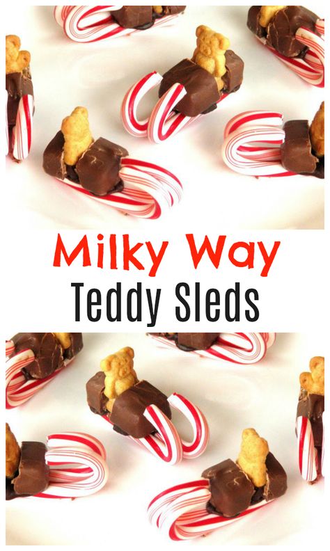 These cute Milky Way Teddy Sleds are perfect for class party treats at school and are easy to make! Make a batch to share at school or let the kids make their own! Sledding Party, Graham Cracker House, Class Snacks, Candy Train, Classroom Snacks, Christmas Arts, Christmas Snack, Baking Christmas, Chocolate Sticks