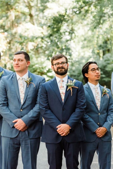 Groom in cobalt blue suit with groomsmen in steel blue suits. Steel Blue Groomsmen, Blue Groomsmen Attire, Cobalt Blue Suit, Blue Groomsmen Suits, Groomsmen Dress, Blue Groomsmen, Blue Suits, Groomsmen Suits, Winding Road