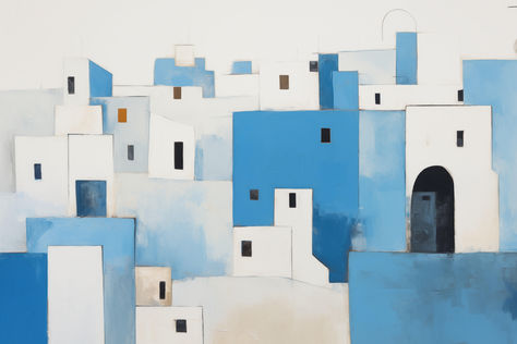 Welcome to our PRINTABLE Greece Village Painting listing! This alluring digital print offers a modern abstract interpretation of classic Greek architecture, employing a cubist style that brings a contemporary edge to the timeless beauty of the Mediterranean coast. Our artwork showcases a serene village scene, rendered in a palette of calming blues and crisp whites, reminiscent of the iconic Santorini landscape. Abstract Village Painting, Cubism Architecture, Santorini Landscape, Greek Village, Abstract Cubism, Village Painting, Greece Painting, Greek Paintings, Greek Architecture