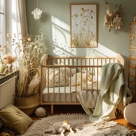 Cottage Baby Nursery, Green Nursery Ideas, Kids Room Chair, Cottagecore Nursery, Green Baby Room, Inspiring Lifestyle, Natural Nursery, Baby Room Themes, Nursery Room Design