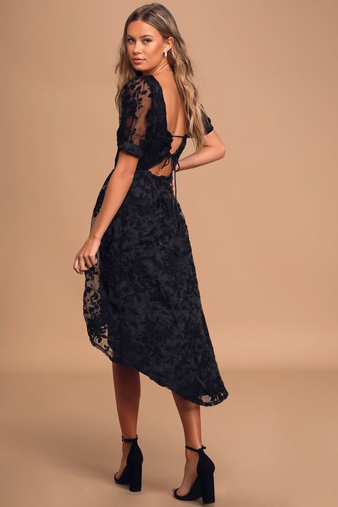 Black Midi Dress - Floral Embroidered Dress - High-Low Midi Dress #ad #Dress, #sponsored, #Midi, #Black, #High Pretty Midi Dresses, High Low Midi Dress, Lulus Dresses, Floral Embroidered Dress, Midi Ruffle Dress, Adhesive Bra, Black Midi, Green Midi Dress, Lulu Dresses