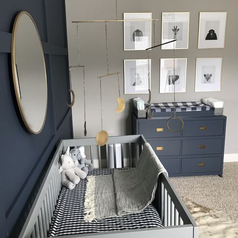 Neutral Nursery Colors, Minimal Nursery, Grey Nursery Boy, Navy Nursery, Baby Nursery Inspiration, Blue Accent Walls, Baby Boy Room Decor, Nursery Room Design, Baby Room Inspiration