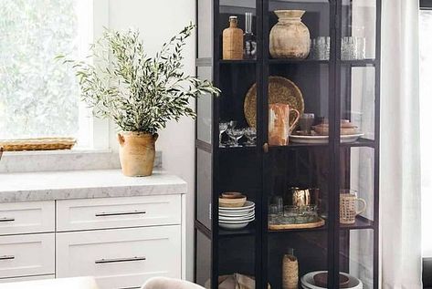 Exciting, New Glass-Front Display Cabinets Heather Bullard, Decor Studio, Classic Farmhouse, Glass Display, Island Ideas, Casual Home, Diy Farmhouse, Kitchen Islands, Display Cabinet