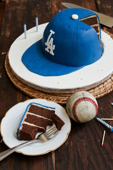 Baseball Cap Cake, Dodgers Cake, Cap Cake, Baseball Cake, Hat Cake, Sport Cakes, Baseball Birthday Party, Peanut Butter Frosting, Chocolate Layer Cake