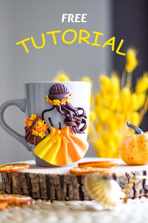 In this tutorial I will show you how to make this exotic autumn girl mug with polymer clay. how to make polymer clay mug polymer clay mug ideas polymer clay mug designs Clay Mug Designs, Clay Mug Ideas, Mug Polymer Clay, Clay Autumn, Polymer Clay Mug, Coffee Cups Diy, Mug Ideas, Clay Mug, Clay Jar