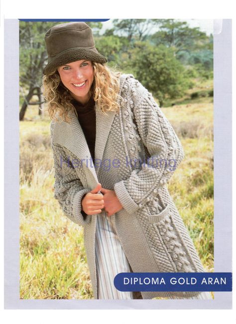 womens ladies jacket coat aran knitting pattern 99p pdf Aran Knitting, Yarn Shawl, Crochet Baby Jacket, Aran Cardigan, Aran Knitting Patterns, Long Sweater Coat, Vintage Crochet Pattern, Sailor Collar, Casual Sweaters