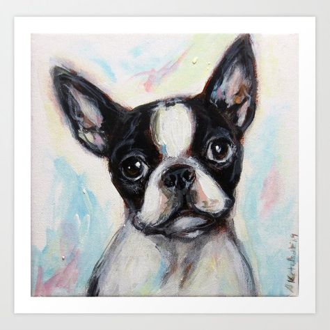 Boston Terrier love Art Print Boston Terrier Acrylic Painting, Boston Terrier Tattoo, Boston Terrier Painting, Boston Terrier Art, Artwork On Canvas, Love Art Print, Boston Terrier Love, Nail It, Dog Artwork