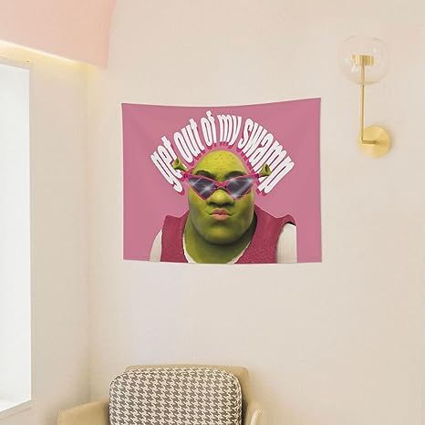 Nqasefi 29x37in Shrek Pink Get Out Of My Swamp Tapestry Boutique Decor Wall Tapestrys Vintage Aesthetic Micro Fiber Peach Home Decor Shrek Home Decor, Shrek Tapestry, Get Out Of My Swamp, Funny Shrek, Peach Home Decor, Pink Tapestry, Home Decor For Bedroom, Boutique Decor, Decor For Bedroom