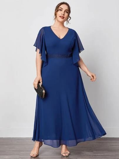 New Arrivals | Plus Size & Curve | SHEIN USA V Neck Party Dress, Gowns Plus Size, Lace Butterfly, Butterfly Sleeve Dress, Gown Plus Size, Plus Size Party Dresses, Butterfly Sleeve, Ladies Gown, Stylish Dresses For Girls