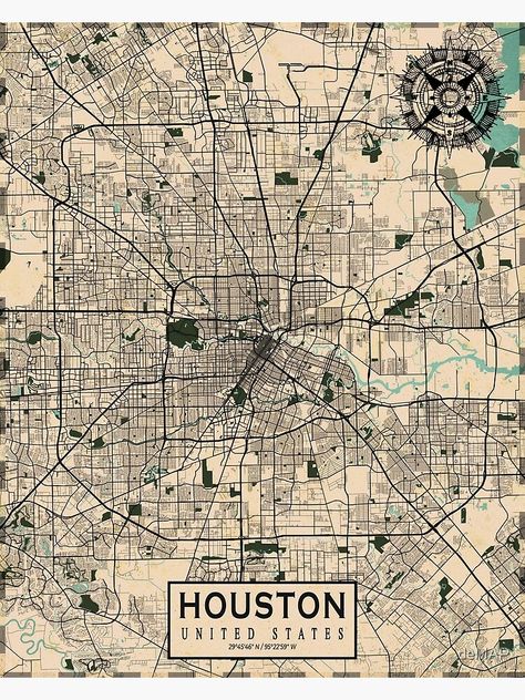 "Houston City Map of Texas, USA - Vintage" Poster by deMAP | Redbubble Texas Map With Cities, Houston Map, Map Of Texas, Houston City, Texas Map, Texas Usa, Map Wall Art, Vintage Maps, Print Artist