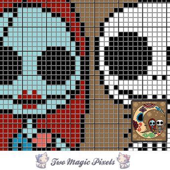 Jack and Sally Halloween crochet blanket pattern; c2c, cross stitch; graph; pdf C2c Graphgan Charts Free Disney, Jack And Sally Crochet Pattern Free, Crochet Graph Patterns Free Charts, Halloween Crochet Blanket, Jack And Sally Halloween, Two Magic Pixels, Cross Stitch Graph, Cross Stitch Knitting, Geeky Cross Stitch