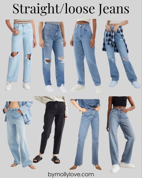 Shop Straight Loose Baggy Jeans Trend | ByMollyLove Torn Jeans Outfit Casual, High Waisted Baggy Jeans Outfit, Baggy Jeans Styling, Torn Jeans Outfit, Loose Jeans Outfit, Loose Baggy Jeans, Distressed Baggy Jeans, Baggy Straight Jeans, Trending Jeans