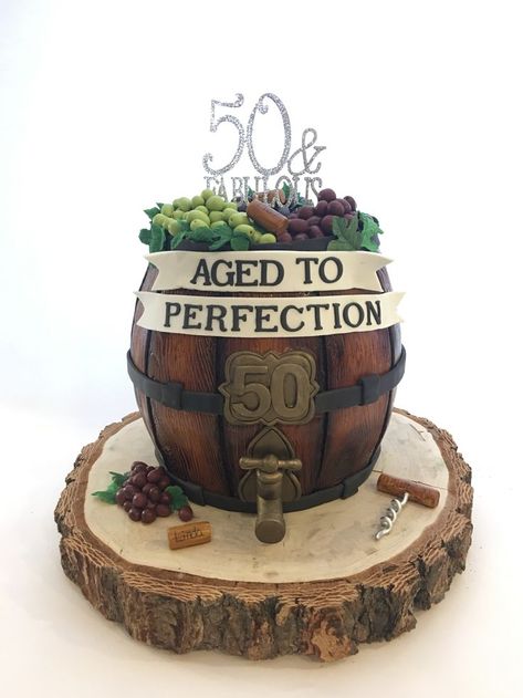 Birthday Cake Wine, 60th Birthday Cake For Men, Torturi Baby Shower, 50th Birthday Cakes For Men, Barrel Cake, Wine Cake, Birthday Cake For Mom, Dad Birthday Cakes, 50th Cake