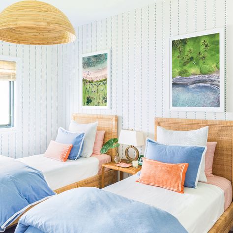 Gray Malin - coastal bedroom - twin beds - bedroom decor Hawaiian Bedroom, Snake Island, Hawaiian Home Decor, Beach House Bedroom, Hawaiian Homes, Tropical Bedrooms, Gray Malin, Guest Bedroom Decor, Cottage Inspiration