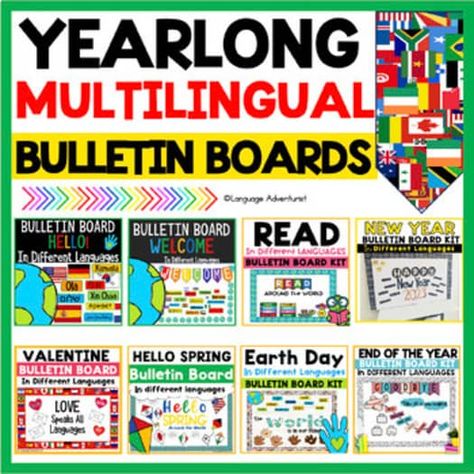 Language Adventurist | Teachers Pay Teachers Esl Bulletin Boards, Esl Bulletin Board Ideas, Esl Bulletin Board, Multicultural Bulletin Board, Eal Resources, Esol Classroom, Multicultural Classroom, Welcome Bulletin Boards, Door Decs