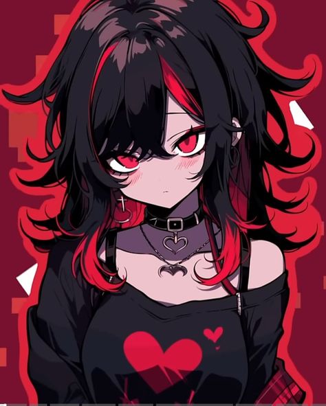 Half Red Half Black Hair Cartoon Pfp, Red And Black Hair Anime Pfp, Red Hair Anime Pfp, Alt Girl, Anime Pfp, Cute Woman, Girl Cartoon, Red And Black, Aesthetic Anime