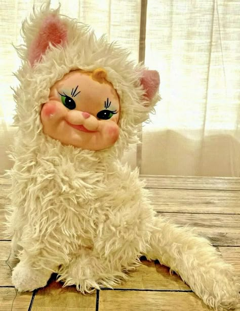 Vintage Rubber Face Cat Rubber Face Plush, Ruston Dolls, Rubber Face Doll, Vintage Plushies, Rushton Dolls, Rushton Toys, Cat Plushie, Clown Party, Doll Plushies