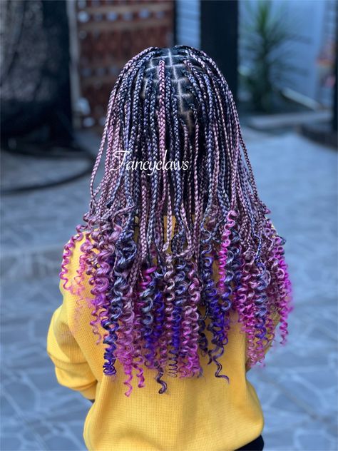 Pink And Purple Braids Black Women, Purple Braids For Kids, Unicorn Box Braids, Pink Braids For Kids, Knotless Braids Hairstyles For Kids, Pink And Purple Box Braids, Purple And Pink Braids, Pink Purple Braids, Black And Purple Braids