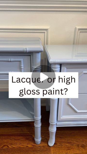 Marielle | Self Taught Glossy Furniture Flips & Home DIY Tips | on Instagram: "I was recently asked to show a side by side of lacquer and Benjamin Moore advance. Here it is!  - One of these nightstands is lacquer and the other is Advance high gloss water based paint.  - Which one is lacquer? Left or right? Leave your guess below. - I started out using @benjaminmoore Advance paint for my high gloss projects before transitioning to lacquer. Now I’m transitioning back to Benjamin Moore advance.  - Why? Because I think it is safer, easier to work with and just as glossy.  - #diy #diylacquer #highgloss #highglosspaint #lacquer #kitchendesign #interiordesign #ad #benjaminmoore" How To Paint High Gloss Furniture, How To Paint Lacquer Furniture, Diy Lacquer Furniture, Diy Lacquer Furniture How To Paint, High Gloss Furniture Paint, Laquer Painted Cabinets, How To Lacquer Furniture, High Gloss Painted Furniture, Glossy Furniture