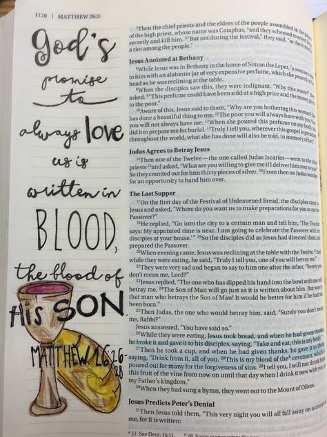 Matthew 26: 26-28 Bible journaling by Julie Williams Matthew 26 Bible Journaling, Matthew 19 Bible Journaling, Matthew 21 Bible Journaling, Mathew Bible Journal, Matthew Bible Journaling Chapter 1, Bible Journal Matthew, Matthew Bible, Matthew 11:28-30 Bible Journaling, Matthew 26