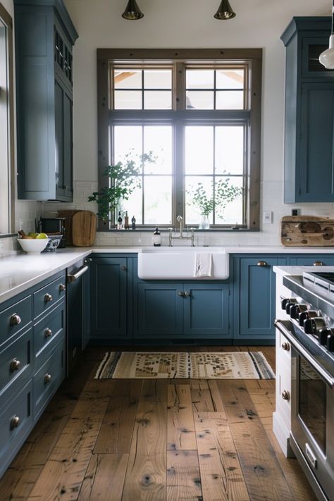 60+ Vibrant Kitchens With Blue Cabinets Blue Kitchen Farmhouse, Kitchen Farmhouse Style, Blue Cabinet, White Countertop, Blue Kitchen Cabinets, Cabinet Kitchen, Blue Cabinets, Cabinet Ideas, Kitchen Farmhouse