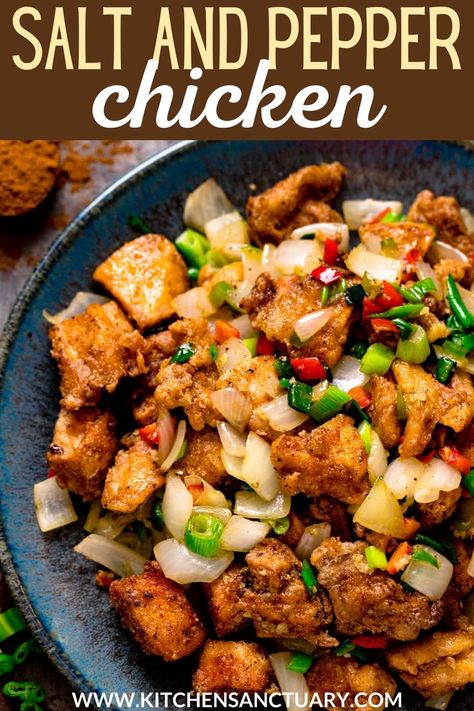 Pork Belly Oven, Salt And Chilli Chicken, Crunchy Onions, Salt Pepper Chicken, Mains Recipes, Szechuan Chicken, Kitchen Sanctuary, Fakeaway Recipes, Recipes With Chicken And Peppers