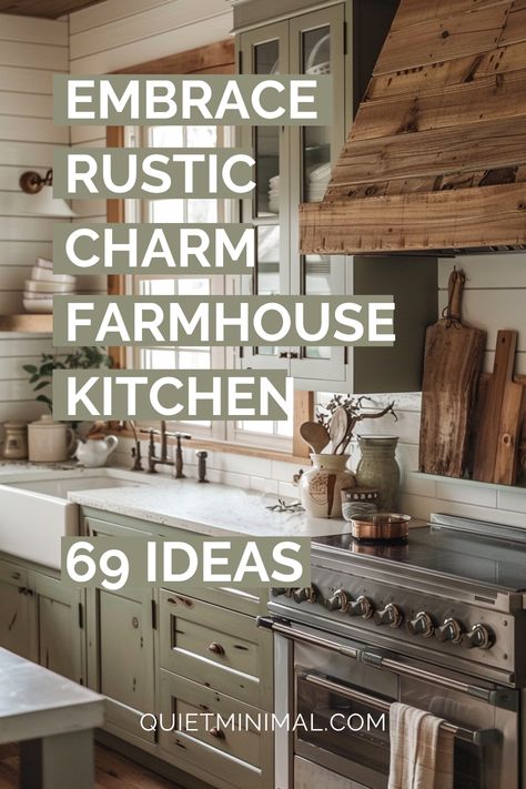 Infuse your kitchen with warmth and character as you embrace the rustic charm of farmhouse style. 🌾🍴 #RusticKitchen #FarmhouseCharm #HomeDecor Farmhouse Style Countertops, Country Kitchen Ideas Farmhouse Style Rustic, Rustic Kitchen Design Farmhouse Style, Rustic Kitchen With Island, Old Farmhouse Kitchen Rustic, Rustic Farmhouse Kitchen Ideas Country, Southern Kitchen Ideas, Rustic Kitchen Cabinets Farmhouse Style, Warm Farmhouse Kitchen