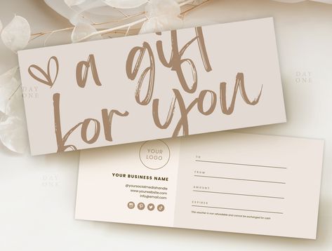 "This gift card template for Canva is very easy to use and is fully customizable. Perfect for any business, big or small, but especially those who appreciate simple but playful design. Edit this gift certificate template in Canva by adding your own brand details - you can easily change colours, fonts and add your own logo. WHAT'S INCLUDED ▸ A link to Canva template ▸ Double-sided design ▸ Bonus social media icons in 2 different styles FEATURES ▸ Fully editable template  ▸ Modern, professional and minimal look ▸ 8.5 x 3.5 in size HOW IT WORKS - 3 SIMPLE STEPS: 1 - Access your Canva template - Once you purchase your template on Etsy you will be able to download a PDF with a link to your Canva template. 2 - Edit your template - Edit the template directly from your desktop or laptop pc (no tab Modern Gift Certificate Design, Spa Voucher Design, E Gift Card Design, Spa Gift Card Ideas, Gift Card Design Voucher, Gift Voucher Design Ideas, Nail Gift Certificate, Voucher Design Coupon, Esthetician Nails