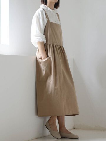 Linen Apron Dress, Uni Style, Japanese Apron, Summer Care, Waist Apron, Long Slip, 60 Degrees, Cotton Apron, Womens Aprons