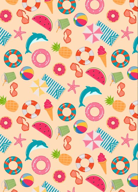 Summer, pineapple, watermelon, sunglasses, ice cream, parasol, beach, sun, starfish, donut, dolphin, summer vibes pattern design Summer Watch Faces, June Clipart, Summer Pattern Wallpaper, Summer Phone Wallpaper, Summer Pattern Design, Clipboard Art, Summer Prints Wallpaper, Summer Graphics, Box Painting