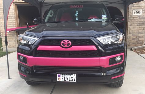 2014 Toyota 4Runner with all the chrome wrapped in pink sparkle Pink 4runner Accessories, Toyota 4runner Wrapped, Pink Toyota 4runner, Pink 4runner, Toyota Four Runner, 4runner Accessories, Car Obsession, 2017 Toyota Tacoma, Toyota Accessories