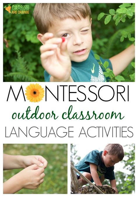 Take Montessori Outside Montessori Language Activities, Language Activities For Kids, Montessori Outdoor, Montessori Mom, High Scope, Outdoor Learning Activities, Montessori Language, Montessori Lessons, Montessori Practical Life