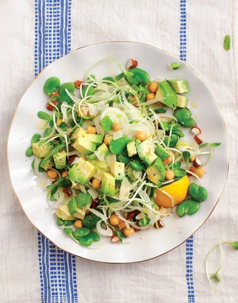 Beans are full of protein and fiber while avocado brings the healthy fats to this light, summery avocado salad. Bean And Avocado Salad, Fava Bean Salad, Fava Beans Salad, Dr William Li, Fava Beans Recipes, Blue Zones Diet, Blue Zones Recipes, William Li, Zone Recipes