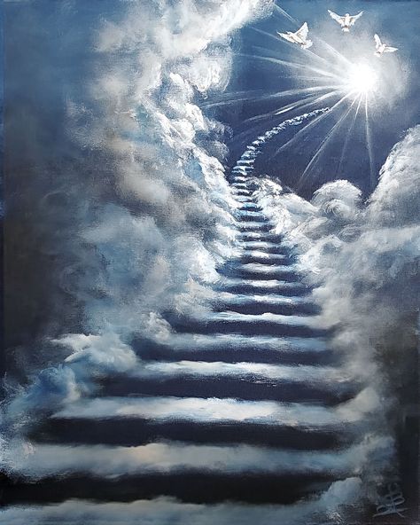 Stairs To Heaven, Heaven Tattoos, Jesus Drawings, Birthday In Heaven, My Little Pony Twilight, Jesus Christ Artwork, Heaven Art, Angel Painting, Stairway To Heaven