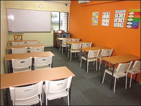 small classroom tables chairs--small tables with only a couple chairs. Tables could the. Double as activity centers. Narrow Classroom Setup, Tuition Classes Interior Design, Classroom Chairs And Tables, Small Classroom Setup, Tuition Room, Small Classroom, Education Design Interior, Teacher Table, Classroom Arrangement